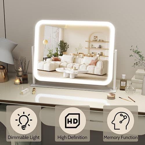 ROLOVE Lighted Makeup Mirror, 17"x13" Vanity Mirror with Lights, 10X Magnification, Gifts for Women, 3 Color Lighting Modes, Smart Touch Control, 360° Rotation for Bedroom or Tabletop (White) thumbnail 3