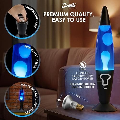 JAMBO 16" Beautiful Lamp- Blue with White/Blue Wax, Relaxing Liquid Lamp for Living Room Office Bedroom Adults Teens Kids, Magma Light, Night Light Nightlight, Home Decor thumbnail 8