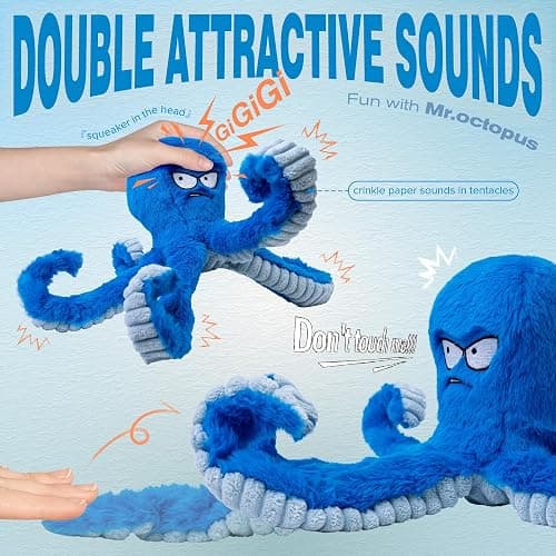 LEGEND SANDY Tough Dog Toys, Stuffed Chew Large Dog Toys to Keep Them Busy, Interactive Squeaky Tug of War Doggie Toy, Crinkle Blue Octopus thumbnail 2
