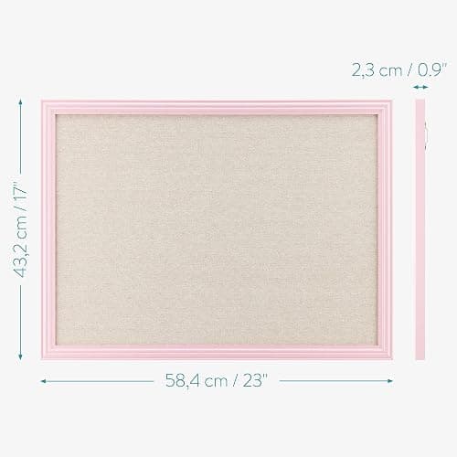 Navaris Framed Linen Bulletin Board - 17 x 23 inches Fabric Jewelry Organizer Pinboard for Wall Memory Memo Pin Board - Natural Linen with Pink Frame thumbnail 3