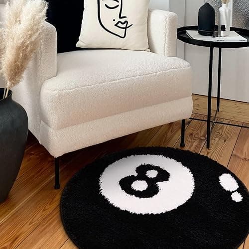 Panstar 24" Black and White 8 Ball Area Rug, Non Slip, Machine Washable, Y2K Room Decor thumbnail 7