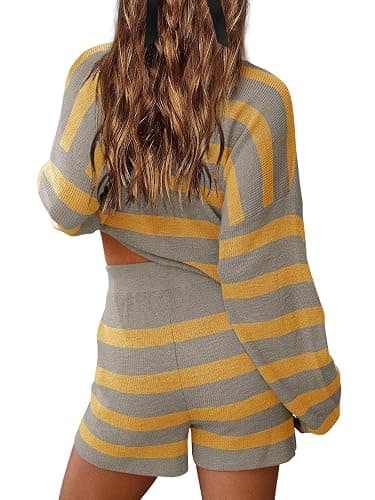 LAMISSCHE Womens Oversized Lounge Sets 2 Piece Outfits Striped Matching Pajama Set Long Sleeve Sweater Set thumbnail 4