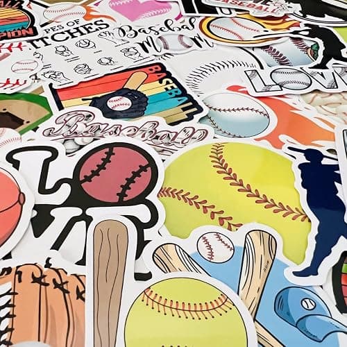 AOWDIAO 50 Pcs Baseball Stickers – Waterproof Vinyl Decals for Water Bottles, Laptops – Baseball Party Favors and Gifts for Kids & Teens thumbnail 4