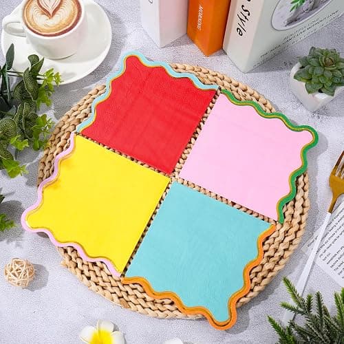 JarThenaAMCS 100 Pcs Scalloped Paper Napkins Cocktail Napkins 4 Mixed Colors Disposable Beverage Napkin Hand Towels for Birthday Baby Shower Drink Pastel Party Table Decor Supplies thumbnail 4