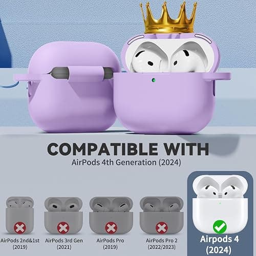 Ljusmicker for AirPods 4 Case 2024 with Magnetic Lid Lock,Soft Silicone Protective Cover for Apple AirPods 4th Generation Cases with Cleaner Kit,AirPod 4 Case Cover with Keychain for Women Men-Purple thumbnail 2