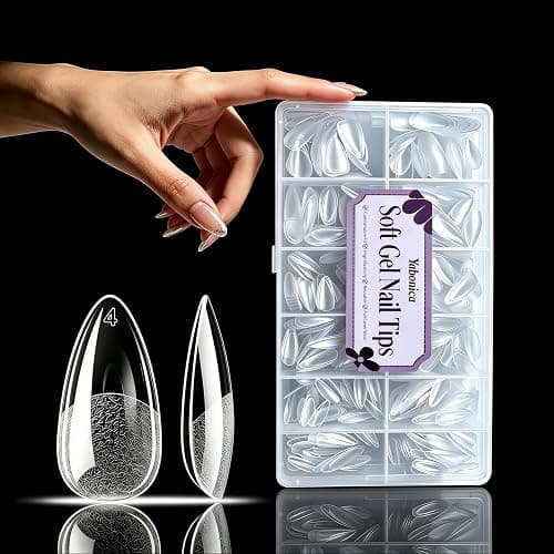 Yabonica Medium Almond Nail Tips 600pcs 12 Sizes Pre-Etched Soft Gel Tips | Half Matte Full Cover Press on False Nail Tips Acrylic Nails DIY Extension Gift for Women Home Salon Beginner - Image 1