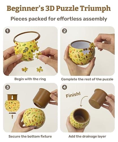 PieceRelax 3D Puzzle Planter - Retro Tiles - Danish Folklore Style, Home Decor Flower Pots for Indoor Cactus, Succulents Pots [K1104] thumbnail 8