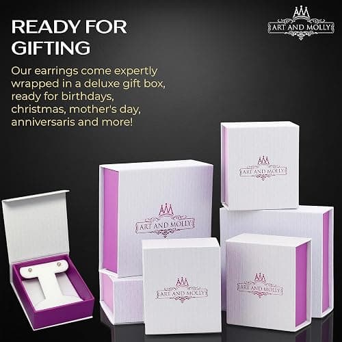 Art and Molly 14K Solitaire Gold Earring Solid 14-Karat Round Cubic Zirconia Stud Earrings with Screw-Back, CZ Studs with Gift-Ready Box thumbnail 8