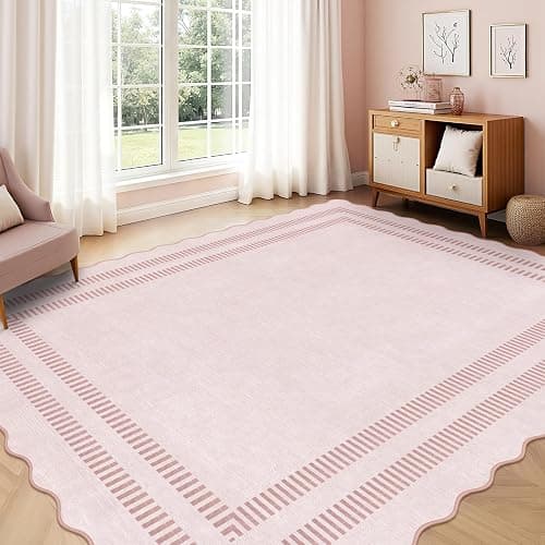 LORWER Pink Rugs for Living Room 8x10, Soild Machine Washable Area Rugs for Bedroom Girls, Non Slip Ultra-Thin Low-Pile Carpet for Playroom Nursery Kids Room thumbnail 7