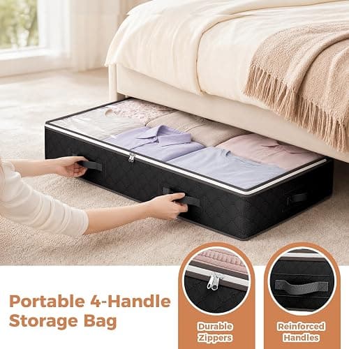 Budding Joy 95L Under Bed Storage, 4 Pack Closet Organizers Black | Underbed Storage Bags for Blankets, Towels, Comforter, Sweaters, Linen Sheets, Wrapping Paper thumbnail 5