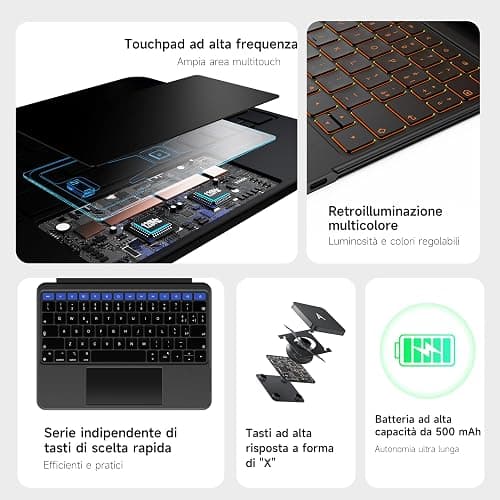 HOU Custodia con Tastiera per iPad Air 11 (M3/M2) 2025, Custodia Magnetica Staccabile con Tastiera per iPad Pro 11 (4ª/3ª/2ª/1ª Gen) e iPad Air (6ª/5ª/4ª Gen), con Touchpad, Retroilluminazione - Nero thumbnail 4