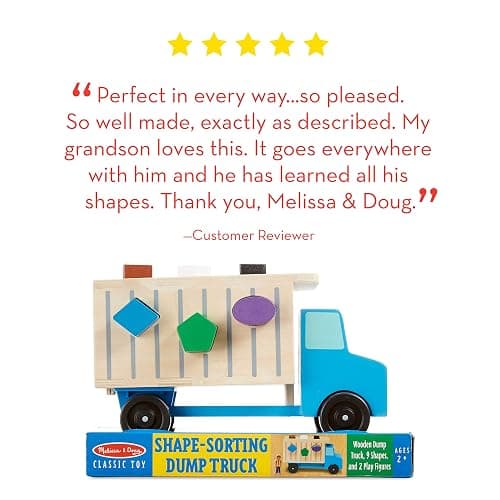 Melissa & Doug Shape-Sorting Wooden Dump Truck Toy with 9 Colorful Shapes and 2 Play Figures Wooden Vehicle Toys, Shape Sorter Toys for Toddlers Ages 2+ thumbnail 5