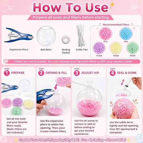 DIY Stress Ball Making Kit with 15 TPR Skins | Create ASMR Anxiety Relief for Adults, Handmade Crunchy Squishy Stress Balls, Relaxing Craft Kit (no Filler) thumbnail 6