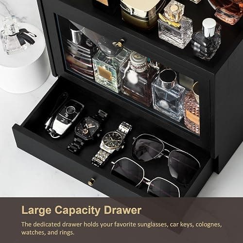Emfogo Cologne Organizer for Men, Solid Wood Perfumes Organizer for Men Dresser, Large Capacity Dustproof Cologne Holder with Drawer Storage Perfume Stand Organizer, Ideal Gift for Loved ones thumbnail 4