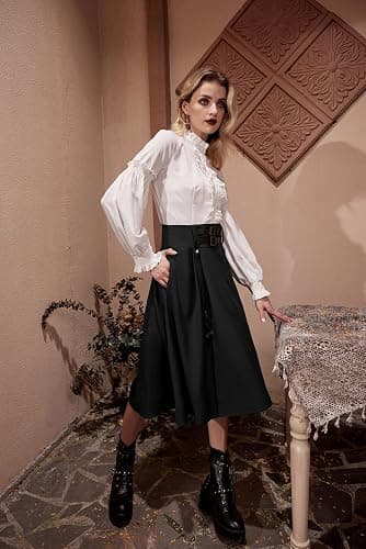 Scarlet Darkness Pirate Skirt for Women Goth Steampunk Skirt High Waist Midi A-Line Skirts with Pockets S-2XL thumbnail 3