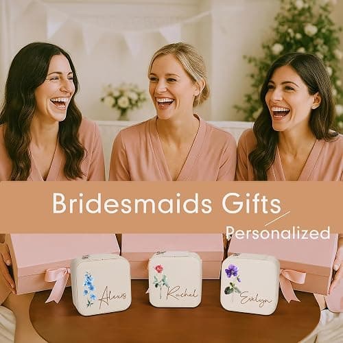 DayOfShe Personalized Travel Jewelry Box with Name and Birth Flower,Stocking Stuffers for Women Girls,Custom Small Travel Jewelry Case Bridesmaid Proposal Gifts thumbnail 3