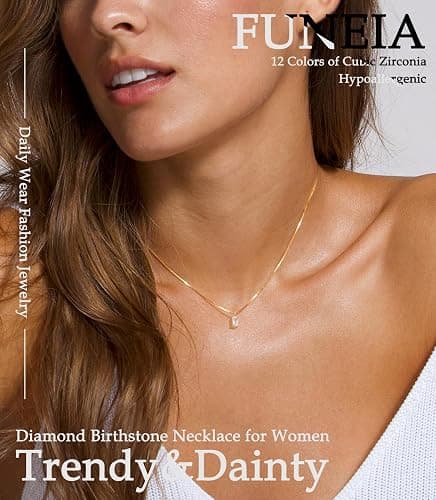 FUNEIA Diamond Necklaces for Women 14K Gold Plated Emerald Birthstone Necklace for Women Mothers Dainty Gold Necklace Blue Green Cubic Zirconia Pendant Necklace Birthday Gifts for Women Jewelry thumbnail 2