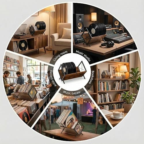 Lifegogo Vinyl Record Storage Rack: Wooden Metal 80 LP Vinyl Records Display Rack Brown Record Storage Holder with Adjustable Divider for Albums CDs Magazine Books Files thumbnail 4