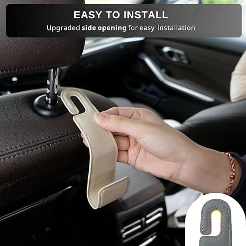 IRROMI Purse Holder for Car, 2 Pack Upgraded Car Seat Hooks for Hanging Purse and Bag, Leather Headrest Hooks for Car Back Seat, Car Organization Accessories (Gray) thumbnail 6