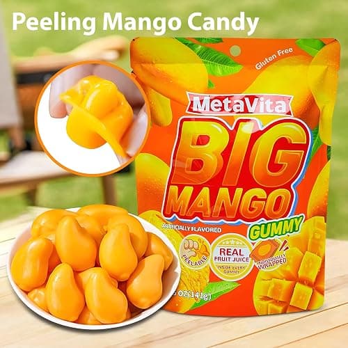 (2 Pack 10oz) MetaVita - Big Mango Gummy Candy – Individually Wrapped Peelable Mango Gummies candy with Real Puree – Chewy, Gluten-Free-Total 282g thumbnail 9