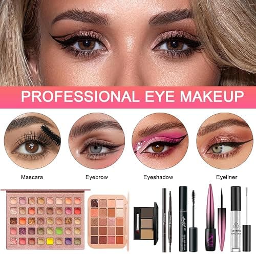 All in One Makeup Kit for Women Full Kit, Professional Travel Makeup Kit for Women & Teens, Foundation Eyeshadow Lipstick Brow Pencil Eyeliner Contour Powder, Complete Make Up Gift Set for Beginners thumbnail 3