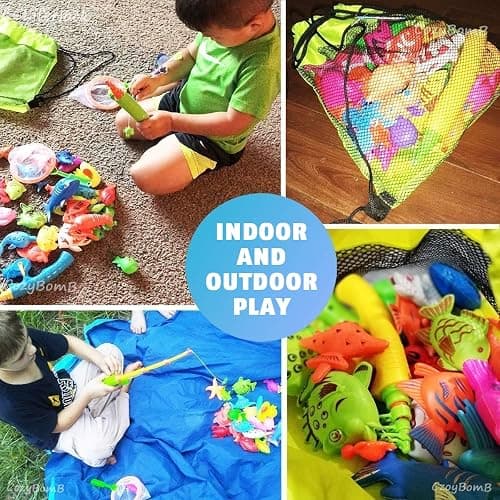 CozyBomB Magnetic Fishing Pool Toys Game for Kids - Water Table Bath-tub Kiddie Party Toy with Pole Rod Net Plastic Floating Fish Toddler Color Ocean Sea Animals Birthday Gift Age 3 4 5 6 Year Old thumbnail 7