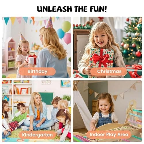 Bimomiki Pikler Triangle Climbing Set with Cushion, Foldable Climbing Toys Indoor, Montessori Toddler Gym, 10-in-1 Climber & Playground, Gift for Christmas, Birthday, New Year (Rainbow Valley) thumbnail 8
