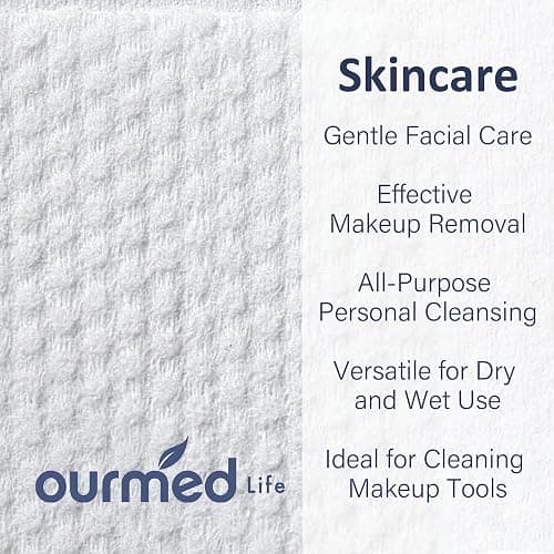 Ourmed Life Face Towels, Disposable Biodegradable Clean Facial Towels for Sensitive Skin, Lint- free Face Cloths for Makeup Remover, Skincare and Women Cleaning, Dry Wipes,100 Count Dot Texture thumbnail 3