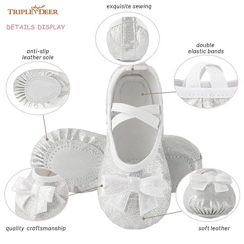 TRIPLE DEER Ballet Shoes for Girls, Satin Dance Practice Slippers Split Soft Leather Flat Sole Yoga Gymnastics Shoes (Toddler/Little/Big Kid) thumbnail 4