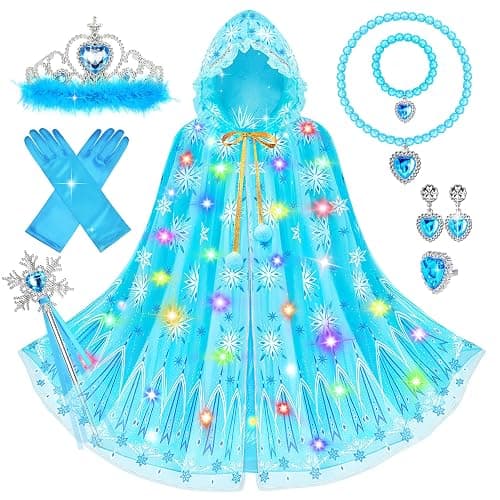 Princess Dress up for Girls 4-6, Light up Unicorn Princess Cape with Crown | Gloves Princess Toys for Girls 3-6 Jeowoqao - Image 1