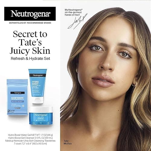 Neutrogena Refresh & Hydrate Skin Care Set, Gift Set with Tate McRae's Must-Haves, Includes Makeup Remover Wipes, Gel Facial Cleanser, & Water Gel Face Moisturizer, Travel Size, 3 Items thumbnail 3