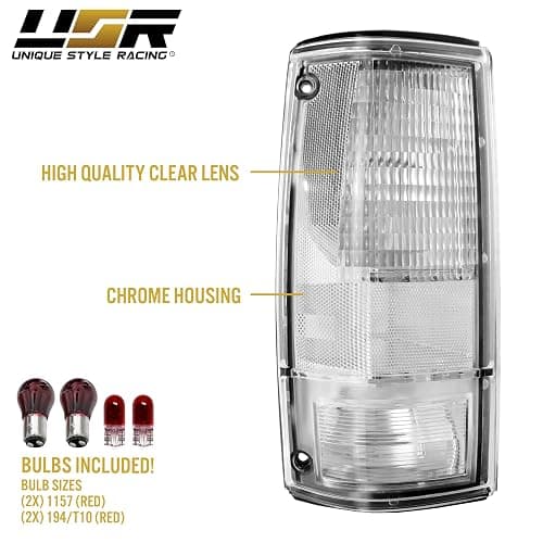 USR 82-93 GMT-400 Tail Light – Rear Tail Lamps (Left + Right) Pair - Compatible with 1982-1993 Chevy S10 Blazer Pickup Truck/Mid-Size SUV all Models - GMC S15 Jimmy (CLEAR TAIL LIGHTS with BULBS) thumbnail 6