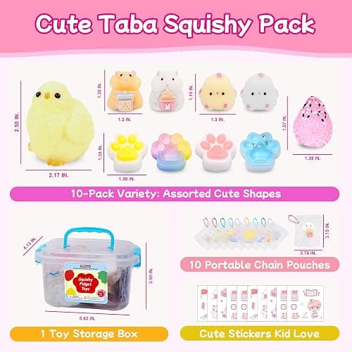 10 Pack Taba Squishy Toys Set with Toy Box & Cute sticers, Kawaii Squishies Stress Relief Toys Party Favors for Kids 4-8 8-12, Squishy Sensory Fidget Toys for Kids ，Birthday Xmas Gifts for Girls&Boys thumbnail 2