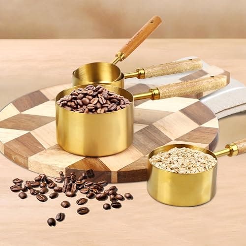 Gold Measuring Cups and Spoons Set,8 Piece Premium Stainless Steel Measuring Cups with Wood Handles,4 Stackable Wooden Measuring Cups and 4 Measuring Spoons Set for Baking Supplies in the Kitchen thumbnail 7