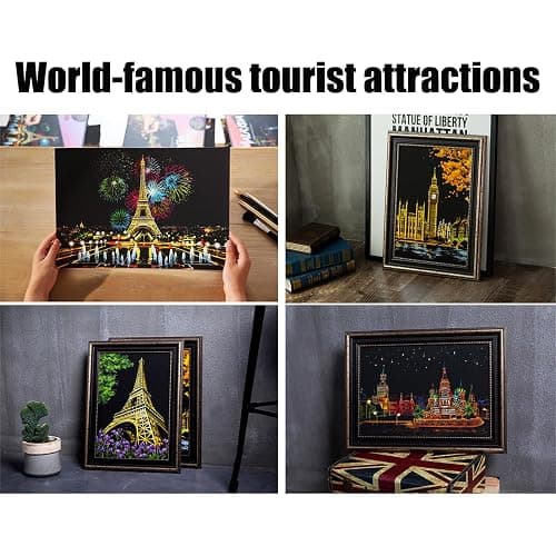 Scratch Art for Adults & Teens, Paint by Scratch 16 X 11.2 Inches, Scratch Off Paper Painting, Scratchart Kit Ornaments, Colorful Sketches Rainbow Scratch Art (Las Vegas) thumbnail 5