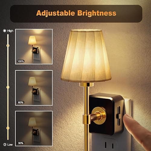 JandCase Night Lights Plug into Wall, Vintage Nightlight with Dusk to Dawn Sensor, 0-100LM Dimmable, Pleated Fabric Beige Lamp for Living Room Bedroom Hallway thumbnail 2