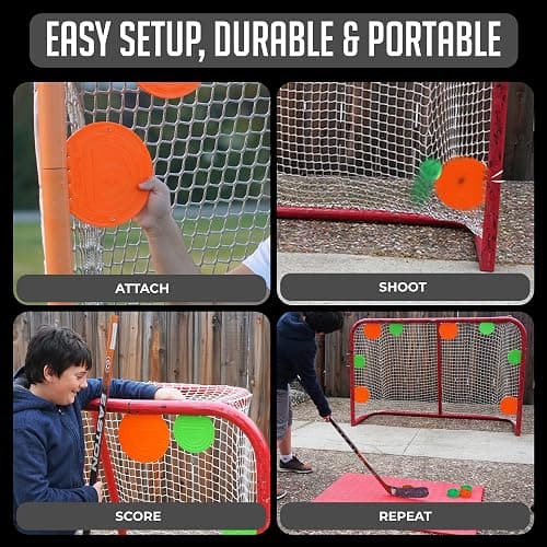 Top Shelf Targets Combo Bundle with Durable Magnetic Hockey Targets/Lacrosse Goal Targets, 4 Tethers and 4 Pucks | Hockey Net Goalie Targets for Shooting Practice and Training thumbnail 3