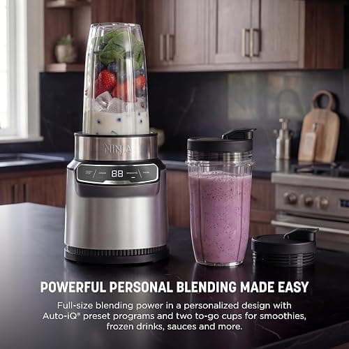 Ninja Nutri-Blender Pro with Auto-iQ | For Smoothies, Shakes, Frozen Drinks, Salsa, Dips | (2) 24-oz. To-Go Cups & Spout Lids | 1100-Peak-Watt | Silver | BN401 thumbnail 4