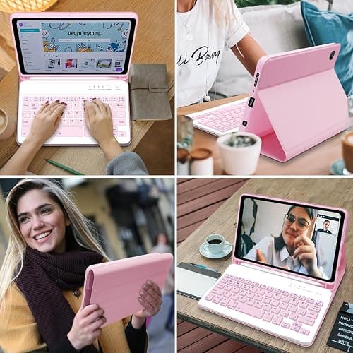 Hofsos Keyboard Case for Samsung Galaxy Tab A9 8.7 Inch 2023 SM-X110/X115/X117 - Slim A9 Tablet Cover with Detachable Bluetooth Wireless Keyboard, S Pen Holder for Samsung Galaxy Tab A9, Pink thumbnail 8