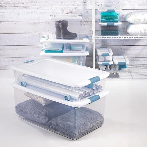Sterilite 4-Pack 56 Quart Wheeled Latching Box, Underbed Clear Plastic Storage Organizer - Under Bed Rolling Container Bin with Lid and Wheels for Home or Dorm Bedrooms and Closets thumbnail 2