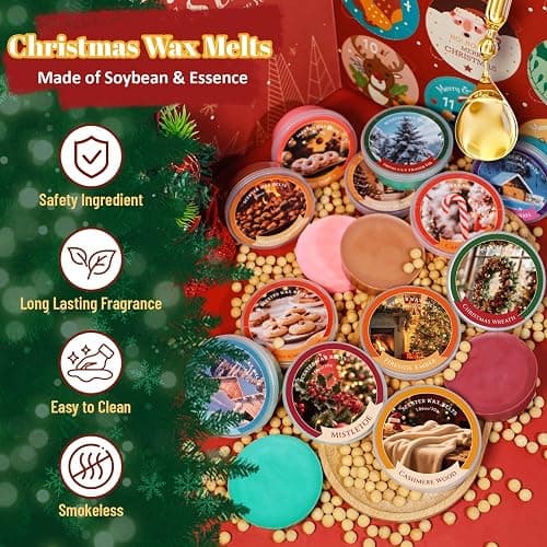 STRN Wax Melts, Christmas Advent Calendars Wax MeltCups, 12 Scented Natural Soy Wax, Long-Lasting Scent Wax Cubes for Wax Warmers, Home, Yoga, Christmas Gift Box, 1.06OZ * 12 Cups thumbnail 4