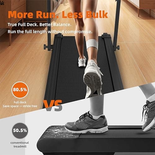 Treadmill for Home with Full Deck Running Surface, Quiet Brushless Motor, 2 Level Incline, 3 in 1 Work Walk Run Design with Detachable Desk, Foldable Compact Electric Running Machine with APP thumbnail 4