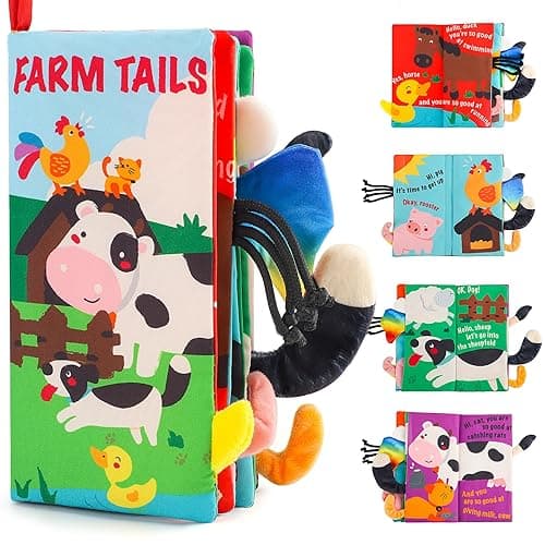 beiens Soft Toys Baby Cloth Books, Touch and Feel Crinkle Books for Babies, Infants & Toddler, Early Development Interactive Car Toys & Stroller Toys for Boys & Girls (Farm Tails-1 Book) - Farm