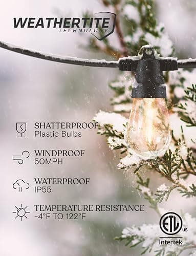 Brightech 48 (42+6) FT Ambience Pro Outdoor Solar String Lights - Bright Remote Control Color Adjustable Solar Light - Commercial Grade, 15 Waterproof LED Bulbs for Patios, Camping, Yard, Outside thumbnail 2
