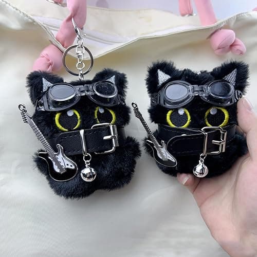 TUCEWP Black Cat Keychain for Women Men Cute Y2k Plush Cat Bag Charm for Handbag Kawaii Birthday Halloween Christmas Gift thumbnail 5