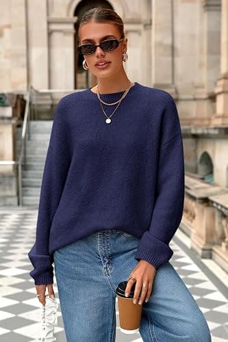 MASCOMODA Long Sleeve Crewneck Pullover Oversized Sweaters for Women Fall 2026 Casual Loose Fuzzy Chunky Knitted Jumper Tops thumbnail 4