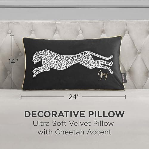 Juicy Couture Reversible Velvet Cheetah Pillow, 14" x 24" Decorative Pillow, Black thumbnail 3