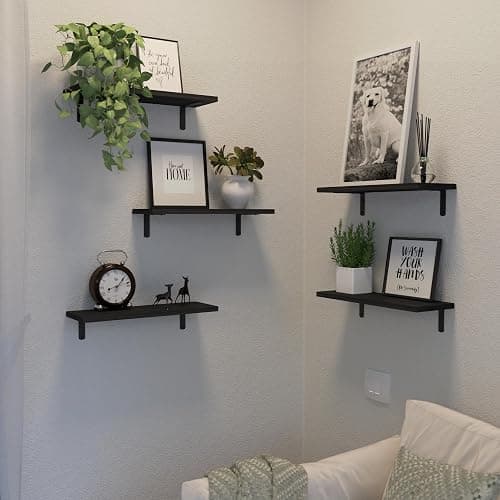 DOLLFIO Floating Shelves, 5 Sets Wall Shelves, Wood Floating Shelves for Bedroom Wall Décor, Wall Mounted Floating Bathroom Shelf for Storage, Floating Book Shelf, Living Room – Black thumbnail 7