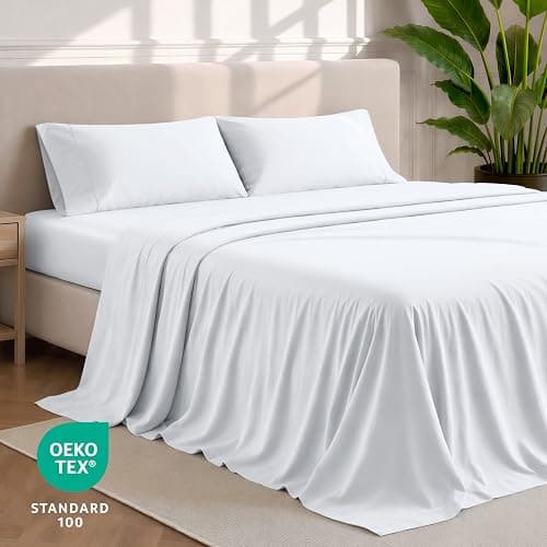 Bare Home Split Queen Sheet Set - 1800 Ultra-Soft Microfiber Bed Sheets - Double Brushed - Deep Pockets - Easy Fit - 5 Piece Set - Bedding Sheets & Pillowcases (Split Queen, White) thumbnail 5