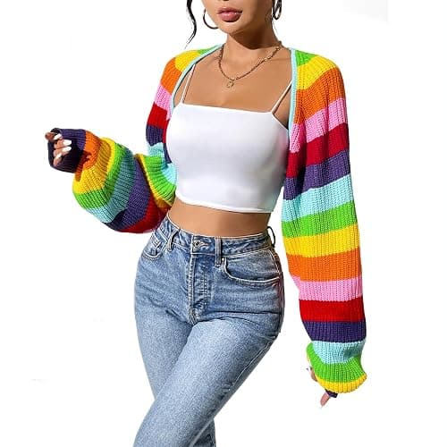 Durio Open Front Long Sleeve Cropped Cardigan - Y2K Drop Shoulder Bolero Shrug Fall Fashion 2026 - Image 1